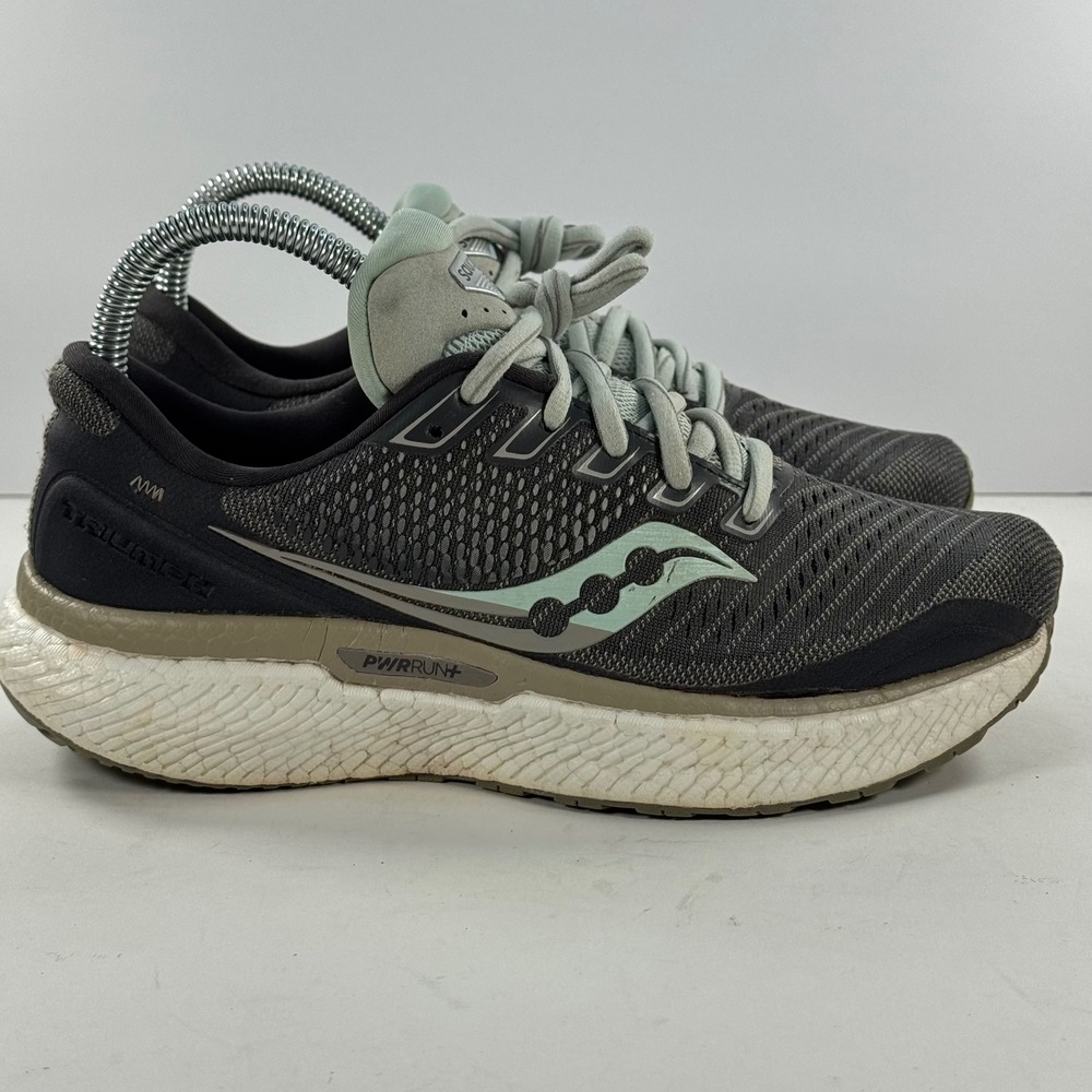 Saucony Triumph 19 Womens‎ Running Shoes Dark Grey Mint PWRRUN+ Sz 6.5 US
